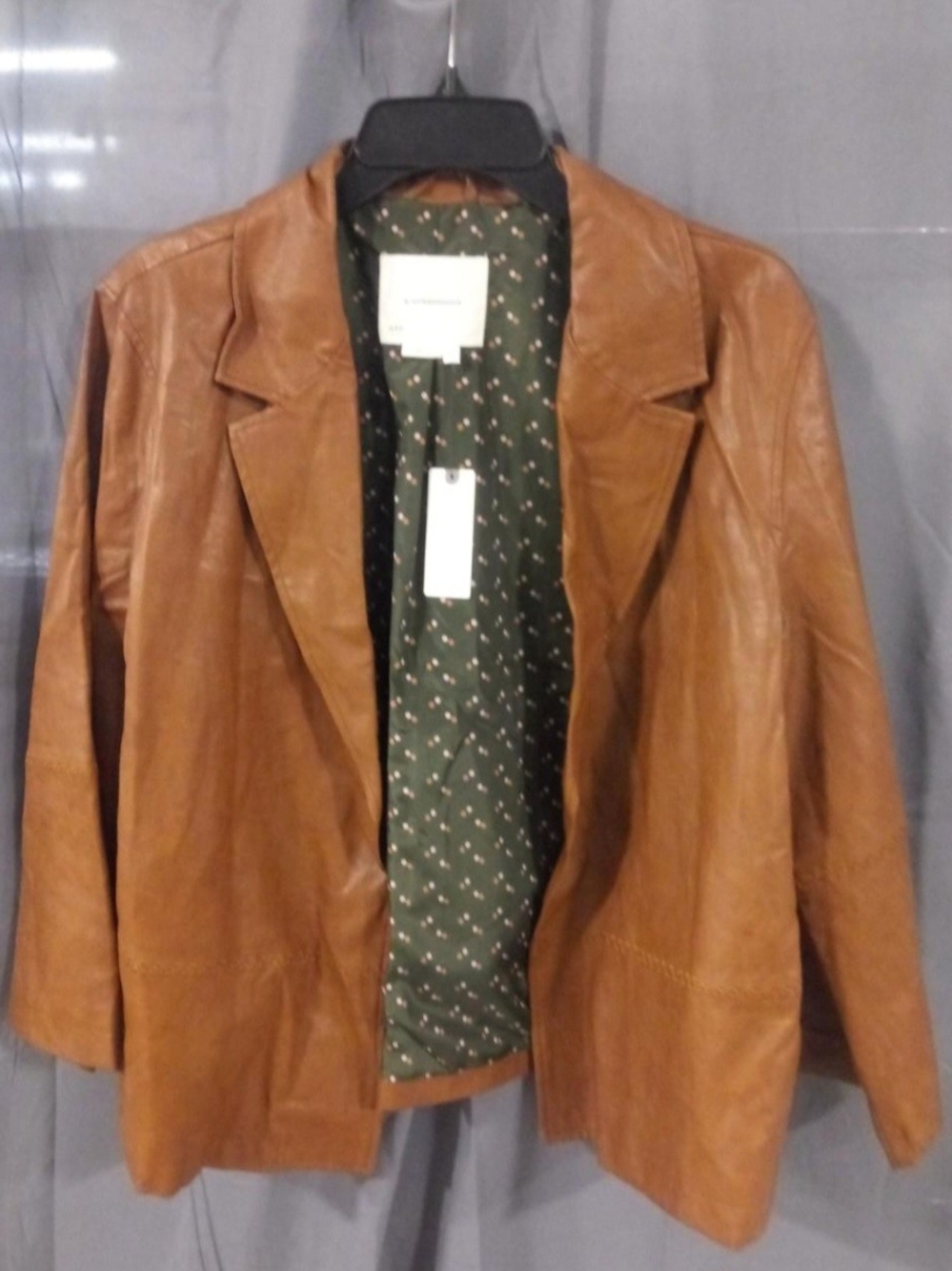 Anthropologie Brown Leather Open-Front Blazer